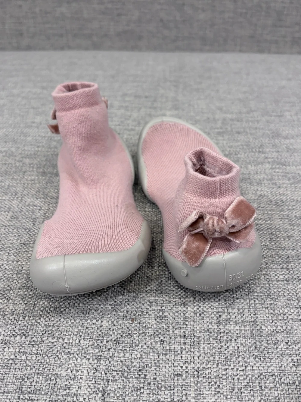 Kids Water Shoes Pink Stretch Knit Sock with Gray Rubber Sole